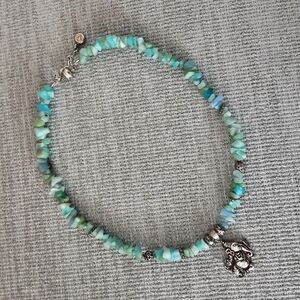 Silver Ganesh Charm Necklace With Aquamarine Chips